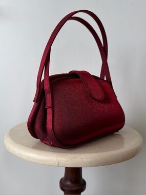 Vintage Ruby Red Metallic Structured Mini Bag
